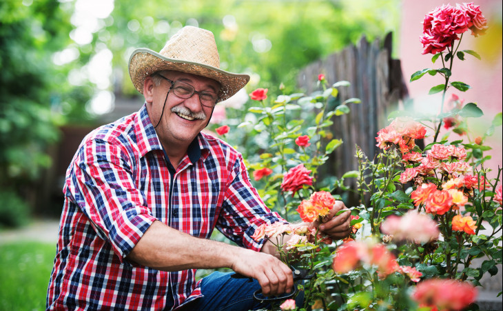 Older man gardening