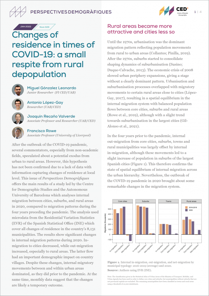 Changes of residence in times of COVID-19: a small respite from rural depopulation