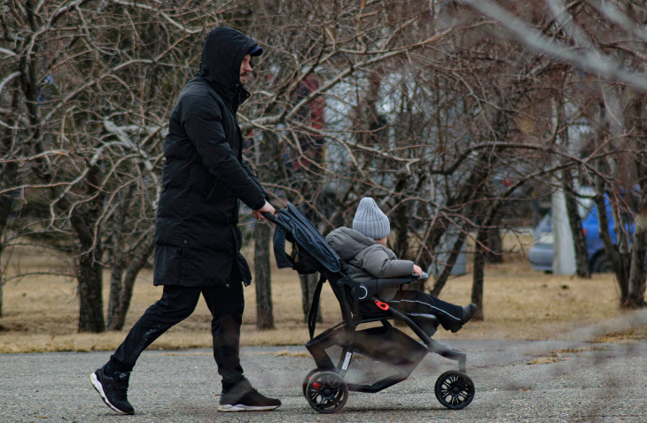 Man and small child in wintercoats